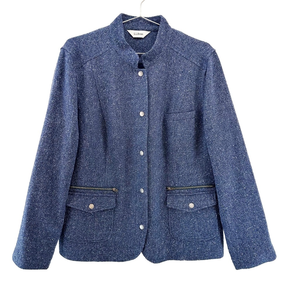 L.L. Bean Navy Blue Tweed Button-Front Jacket